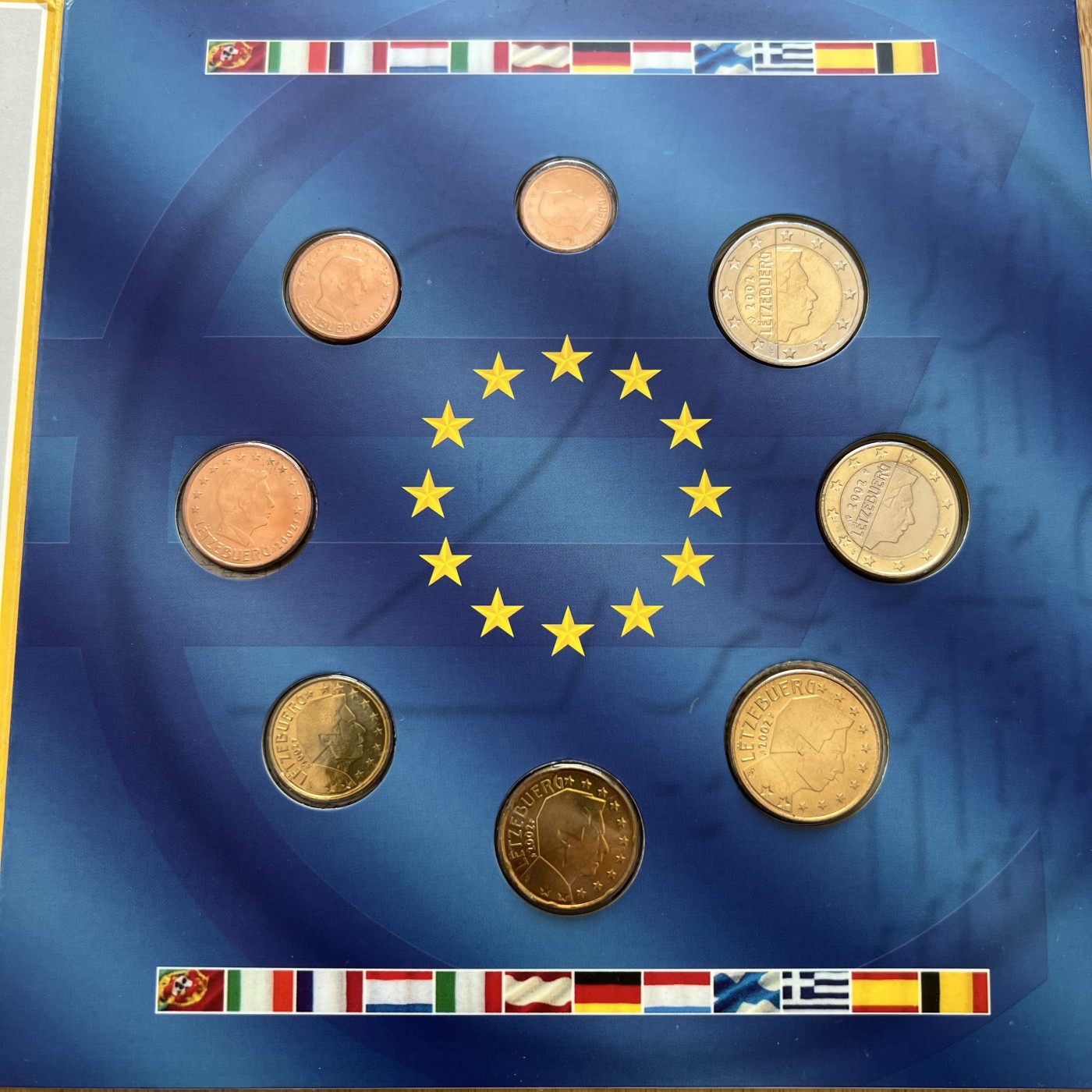  88元包顺丰 外国银币 散币 卢森堡2002年欧元硬币8枚套背面有些指纹