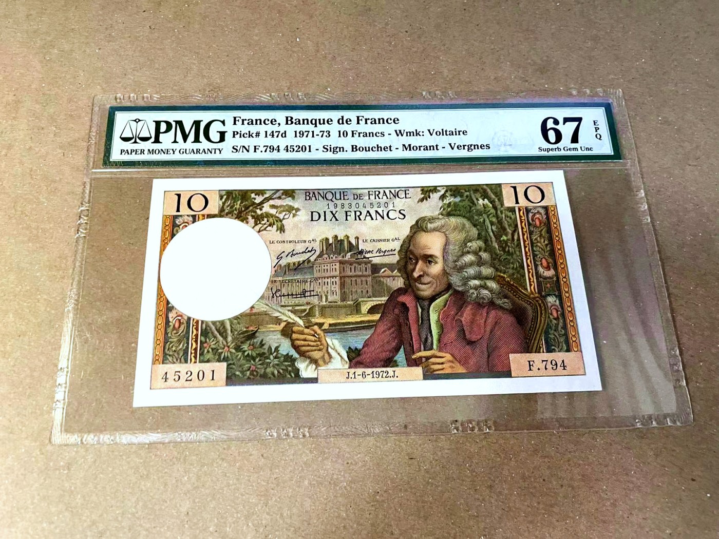 【Blue Auction】✨世界纸币精拍第457期【精】 法国 1972年10法郎 伏尔泰 PMG67EPQ 高分
