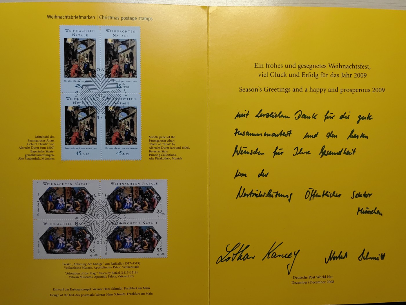 邮折✌（拍卖专场）精品🔥专场 第60场 德国 2008年 圣诞节-丢勒和拉斐尔的绘画作品 附捐（小瑕疵） 