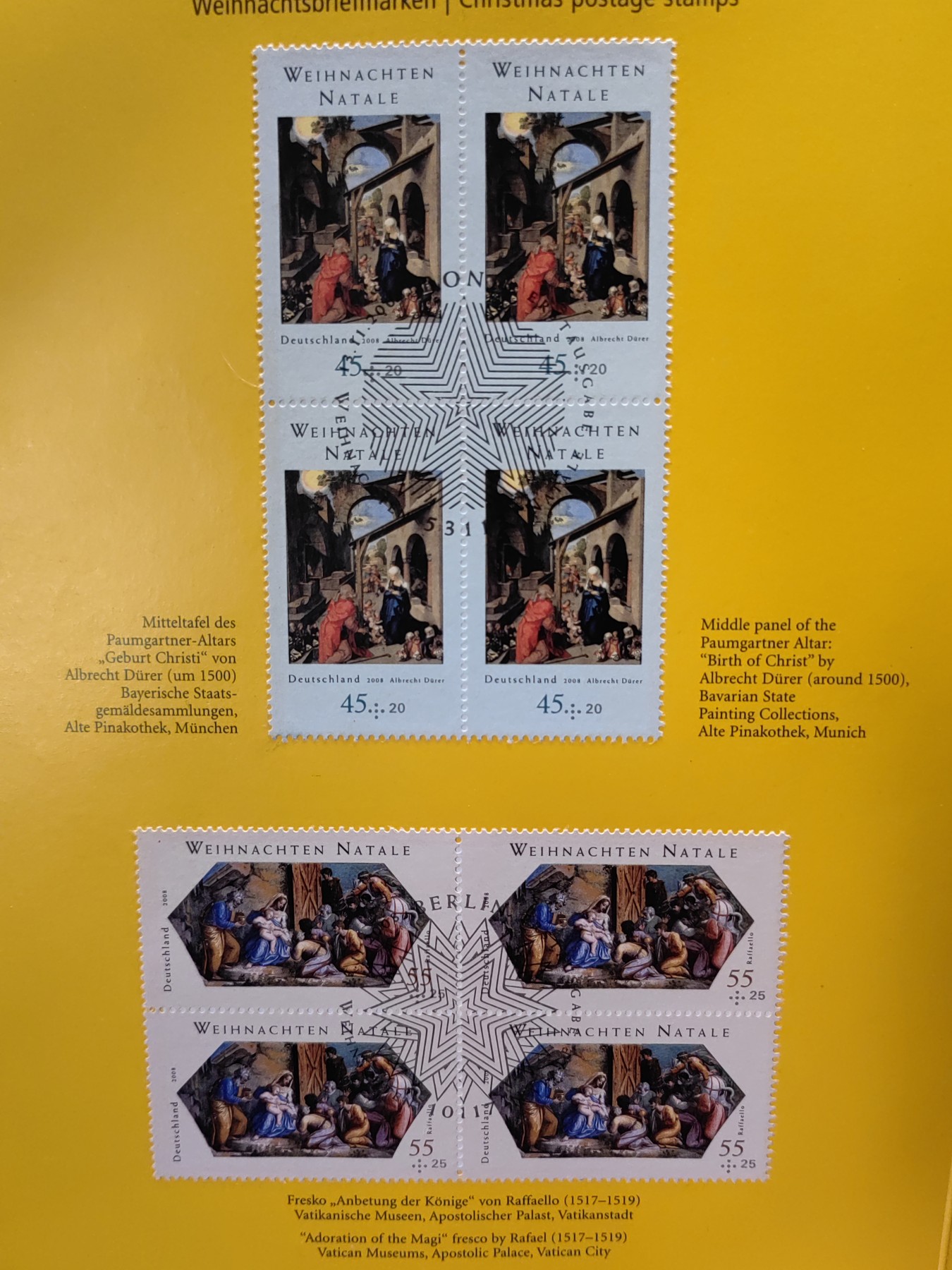 邮折✌（拍卖专场）精品🔥专场 第60场 德国 2008年 圣诞节-丢勒和拉斐尔的绘画作品 附捐（小瑕疵） 