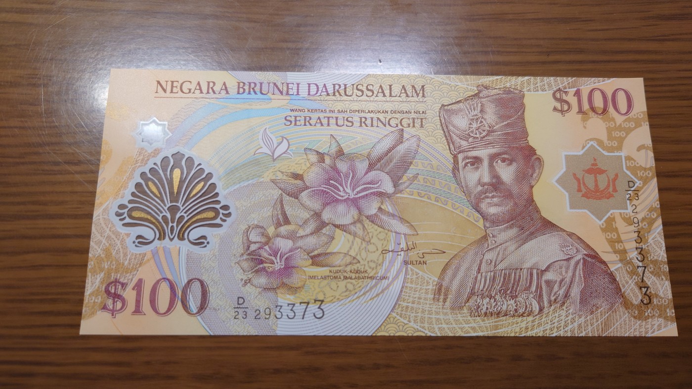 【世界钱币】精选微拍第100期暨2024年第11期  部分卖剩裸钞和评级币展销 2013年文莱100林吉特 全新绝品无47尾号3373