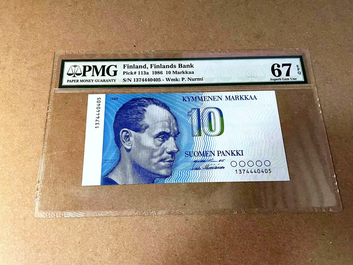 【Blue Auction】✨世界纸币精拍第457期【精】 【a版】芬兰 1986年10马克 PMG67EPQ 高分