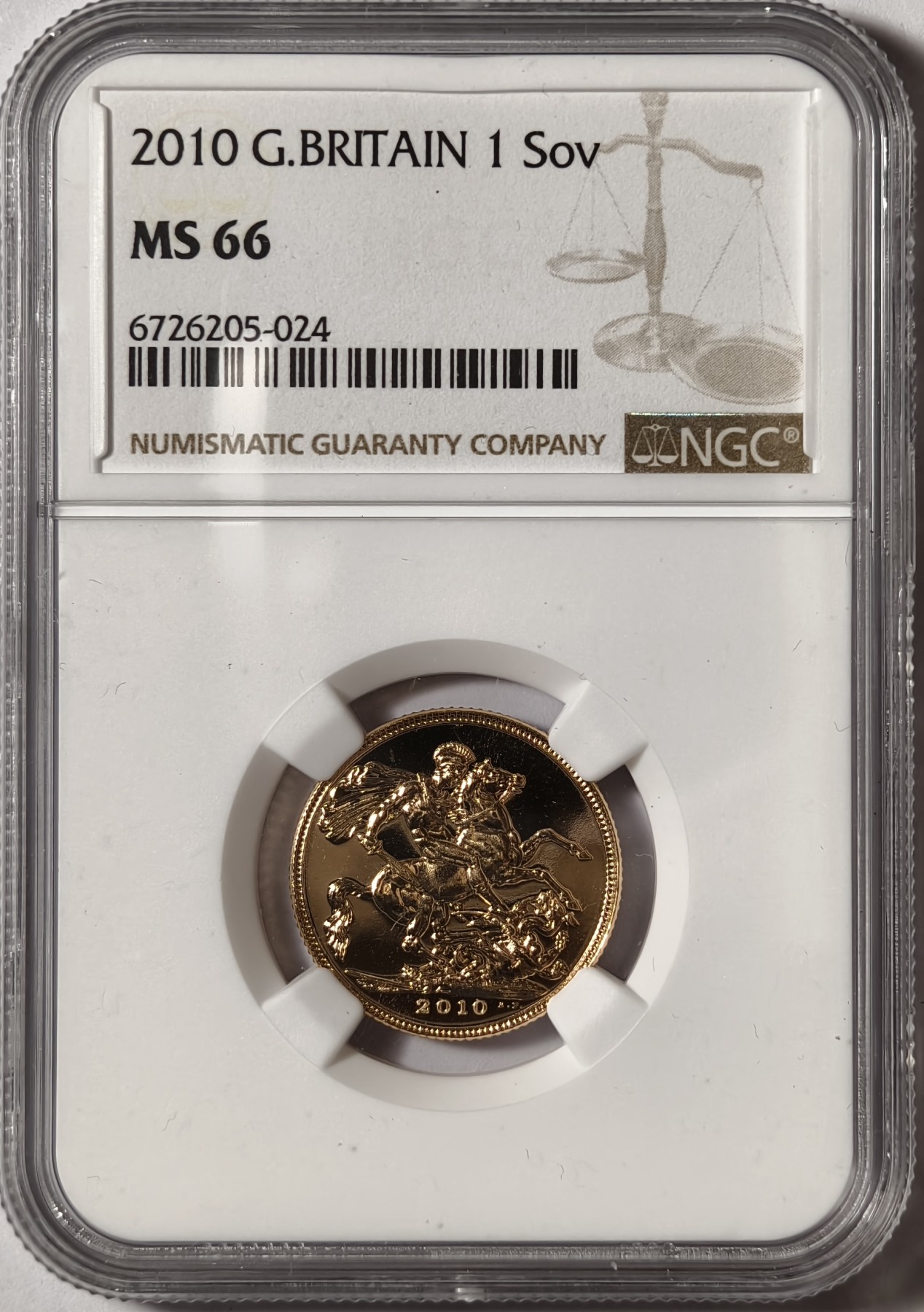 紫瑗钱币——第334期拍卖 英国 2010年 伊丽莎白二世 1索维林(磅)  8克 金币 NGC MS66