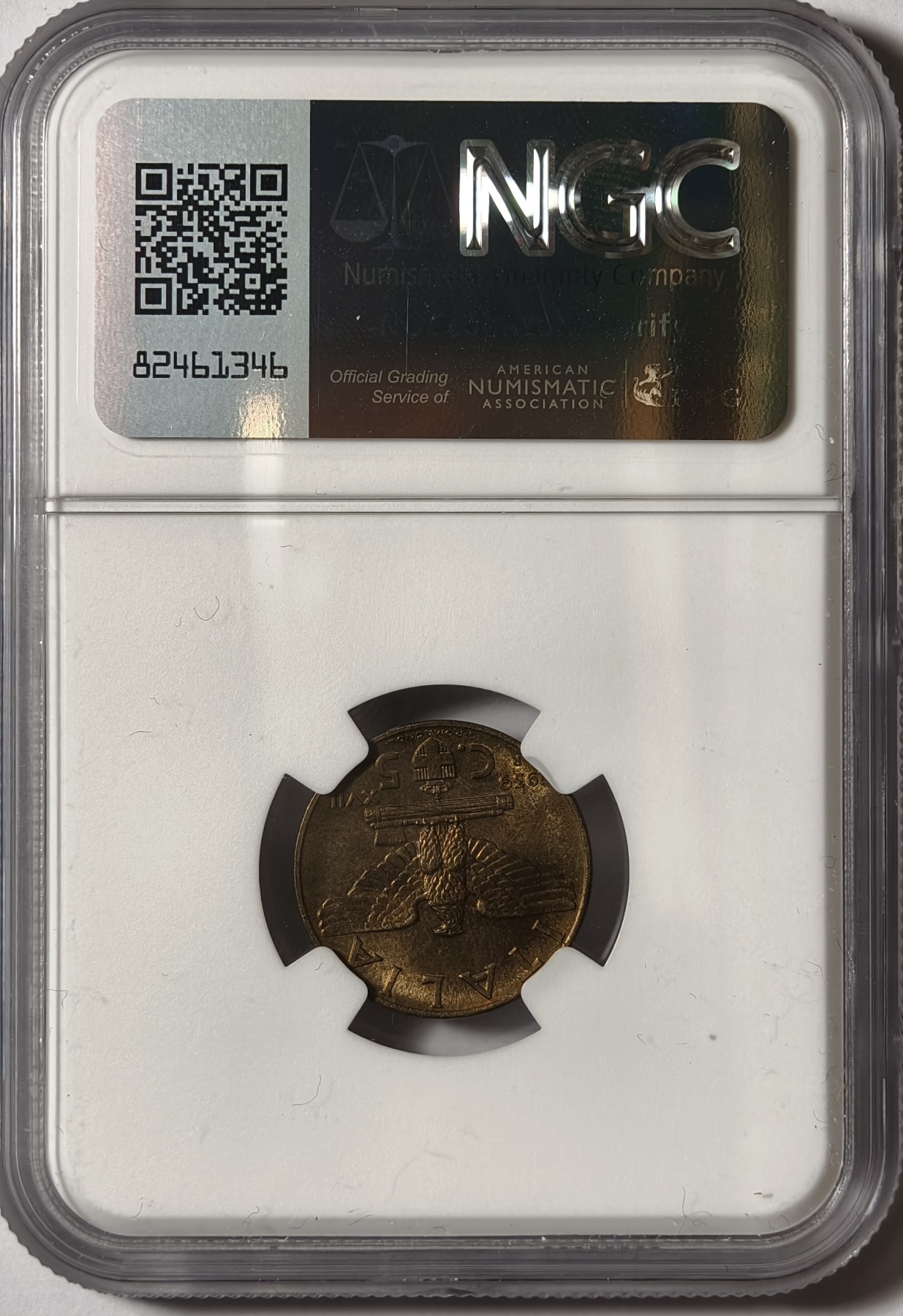 紫瑗钱币——第334期拍卖 意大利 1939年 伊曼纽尔三世 5分 铜币 NGC MS64 RB