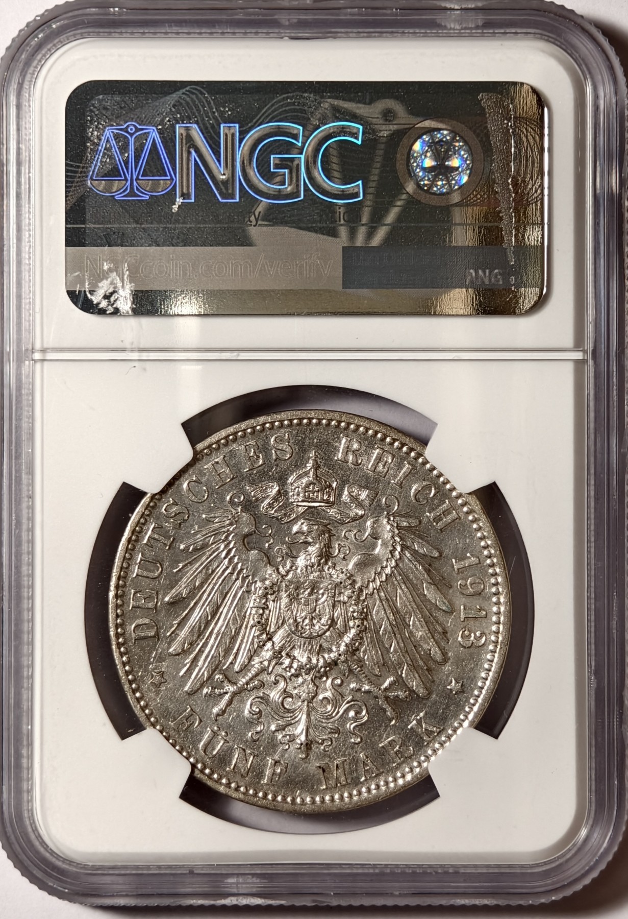 紫瑗钱币——第346期拍卖 德国 巴伐利亚 1913年 奥拓国王 5马克 银币 NGC AU58
