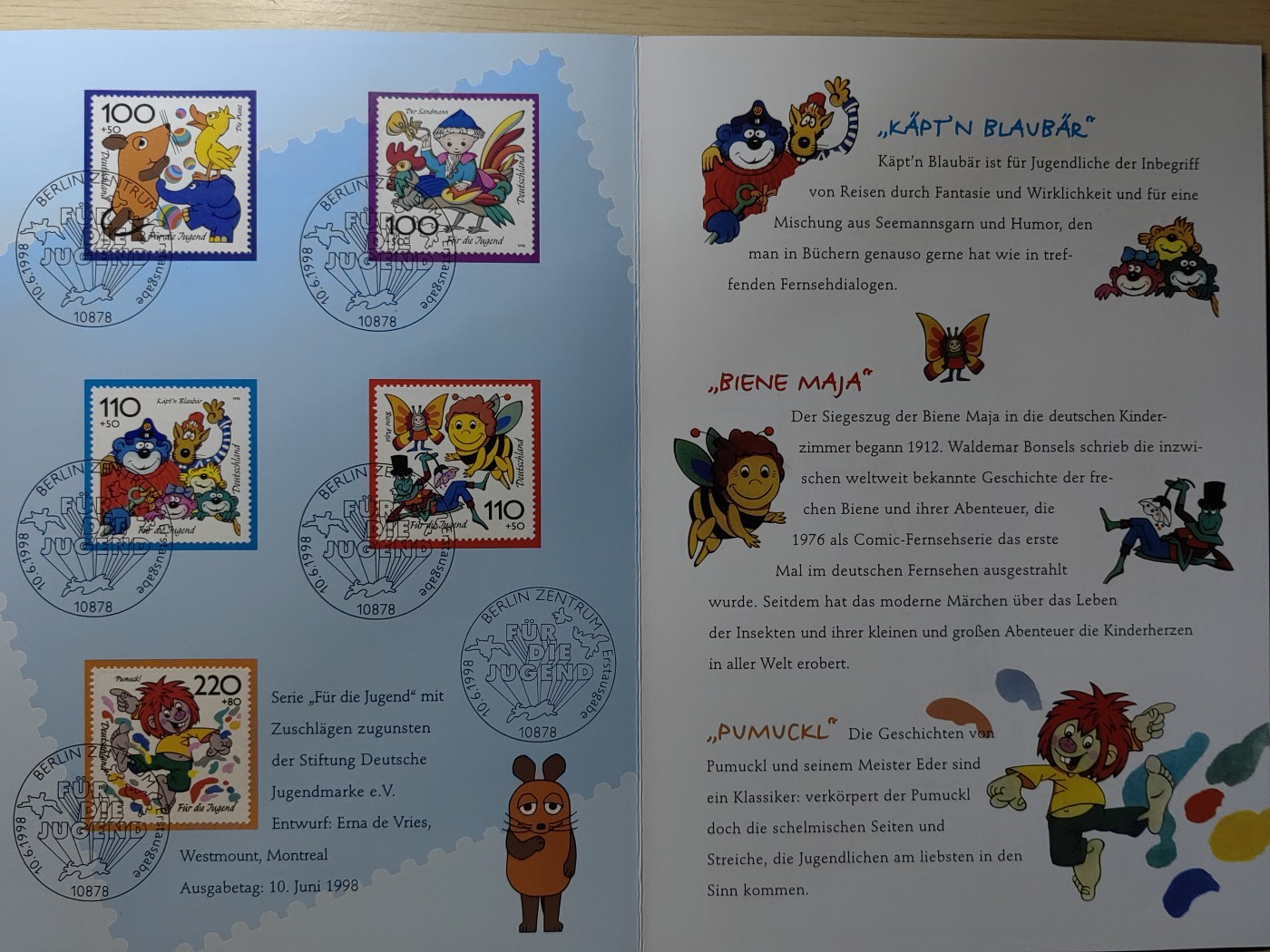 邮折✌（拍卖专场）精品🔥专场 第60场 德国 1998年儿童绘画附捐票.卡通漫画 