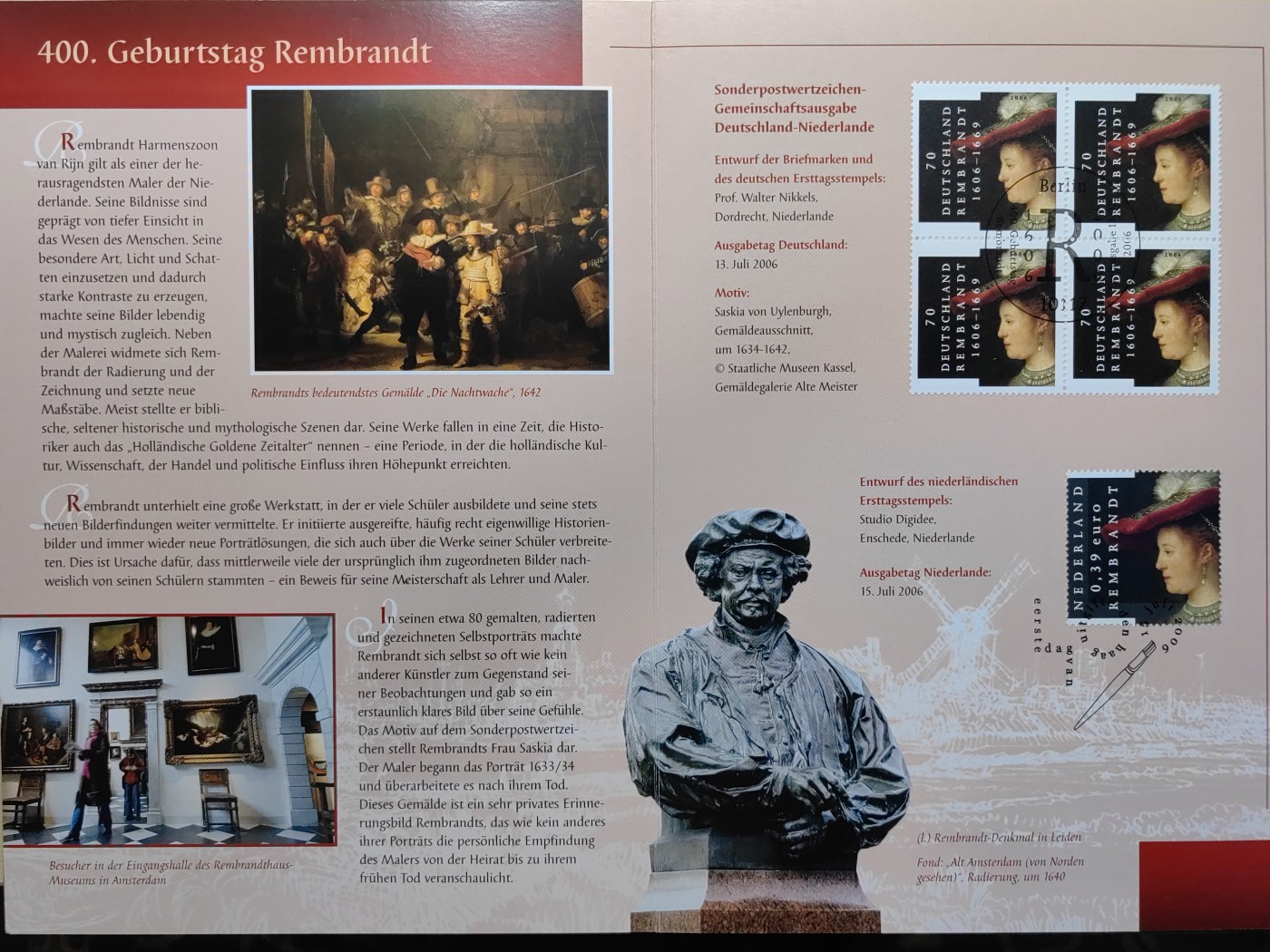 邮折✌（拍卖专场）精品🔥专场 第60场 德国2006年 与荷兰联合发行 伦勃朗名画 莎斯姬亚像
