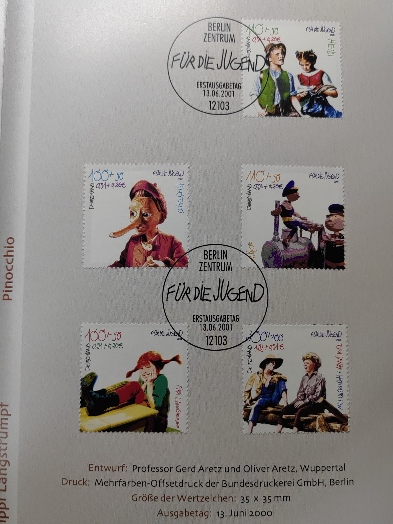 邮折✌（拍卖专场）精品🔥专场 第60场 德国 2001年 儿童文学 木偶 匹诺曹 童话故事附捐