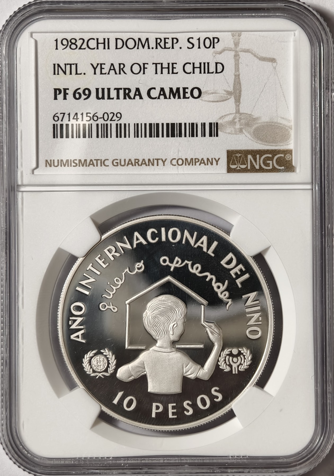 紫瑗钱币——第346期拍卖 多米尼加共和国 1982年 国际儿童年 10比索 银币 NGC PR69 UC
