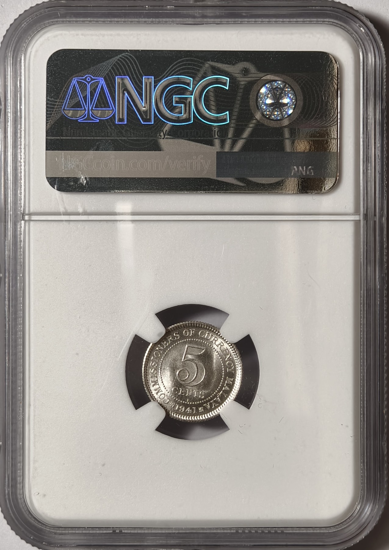 紫瑗钱币——第334期拍卖 马来亚 1941年 i版 乔治六世 5分 银币 NGC MS64