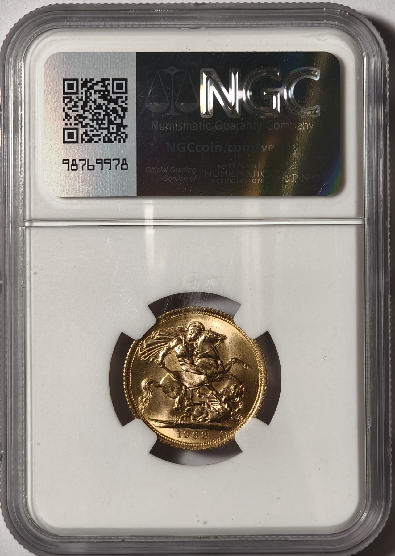 紫瑗钱币——第334期拍卖 英国 1968年 伊丽莎白二世 1索维林(磅)  8克 金币 NGC MS65