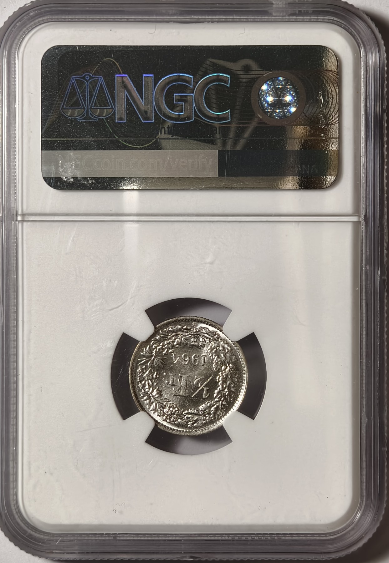 紫瑗钱币——第334期拍卖 瑞士 1964年 赫尔维蒂亚 1/2法郎 银币 NGC MS63