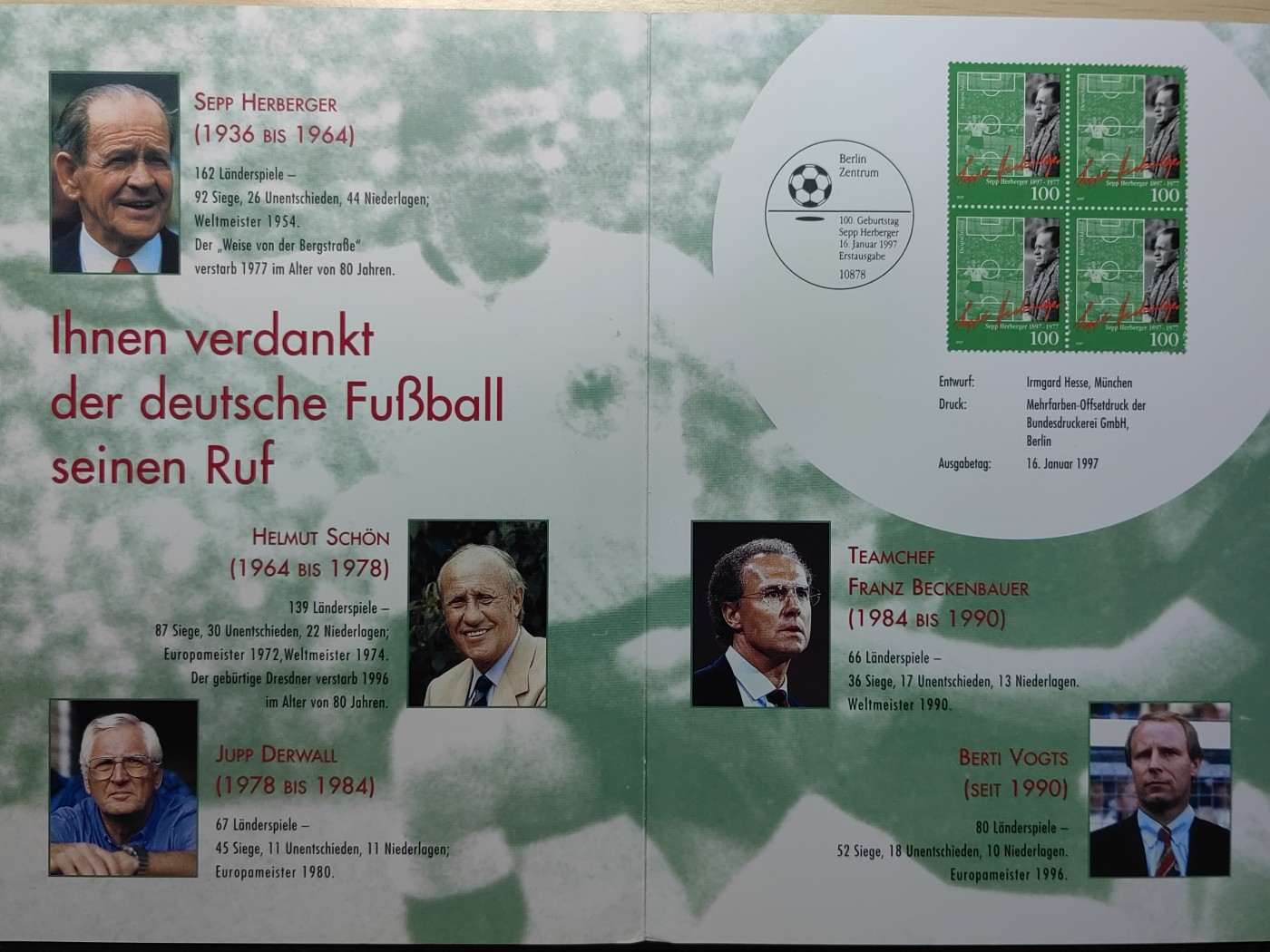 邮折✌（拍卖专场）精品🔥专场 第60场 1997年国家足球队教练塞普赫尔贝格 体育名人