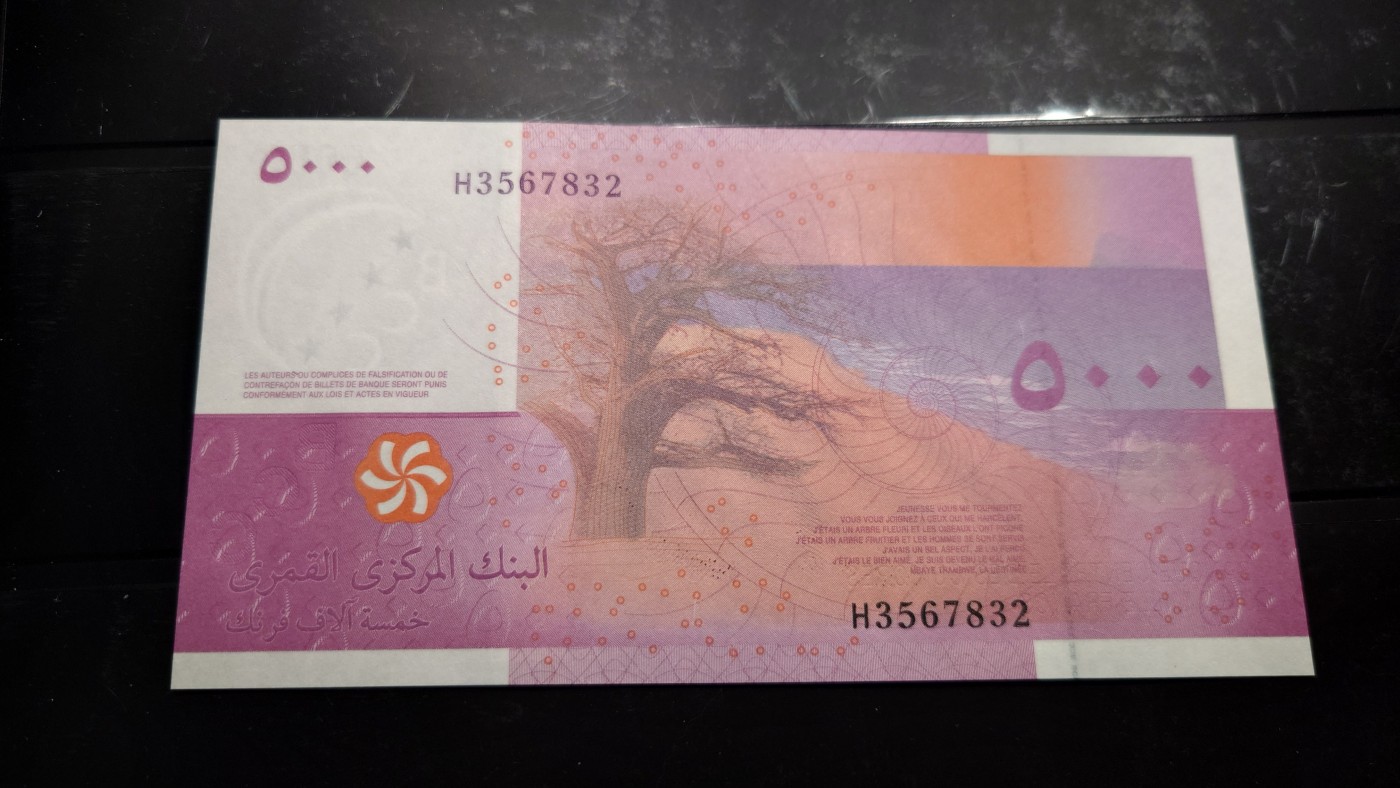 【世界钱币】精选微拍第100期暨2024年第11期  部分卖剩裸钞和评级币展销 2006年科摩罗5000 全新绝品无4 尾号7832