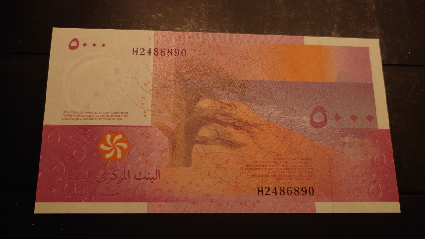 【世界钱币】精选微拍第100期暨2024年第11期  部分卖剩裸钞和评级币展销 2006年科摩罗5000 全新绝品带4 尾号6890