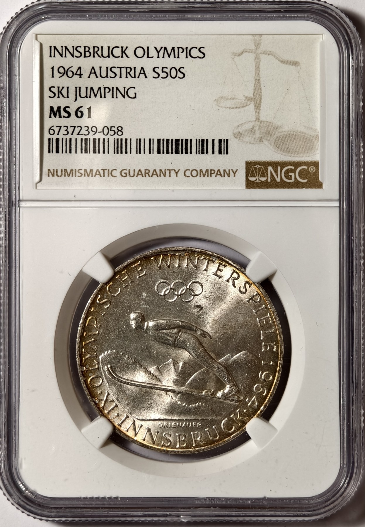 紫瑗钱币——第334期拍卖 奥地利 1964年 因斯布鲁克冬奥会 50先令 银币 NGC MS61