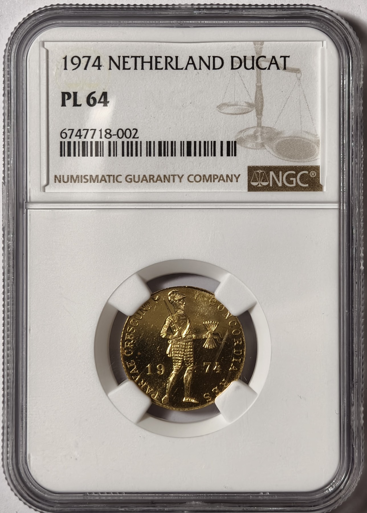 紫瑗钱币——第334期拍卖 荷兰 1974年 武士 1杜卡特 金币 NGC PL64