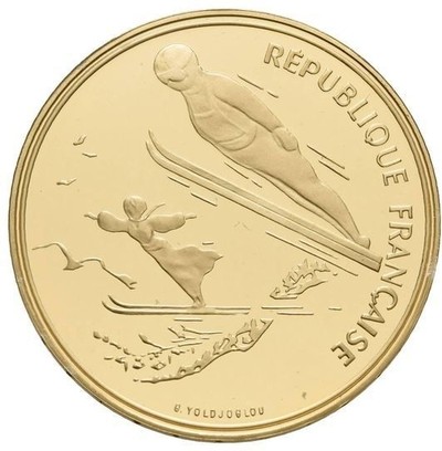 【海寕潮】拍卖第104期 - 【海寕潮】法国1991年冬奥滑雪17克精制纪念金币【金价8555】