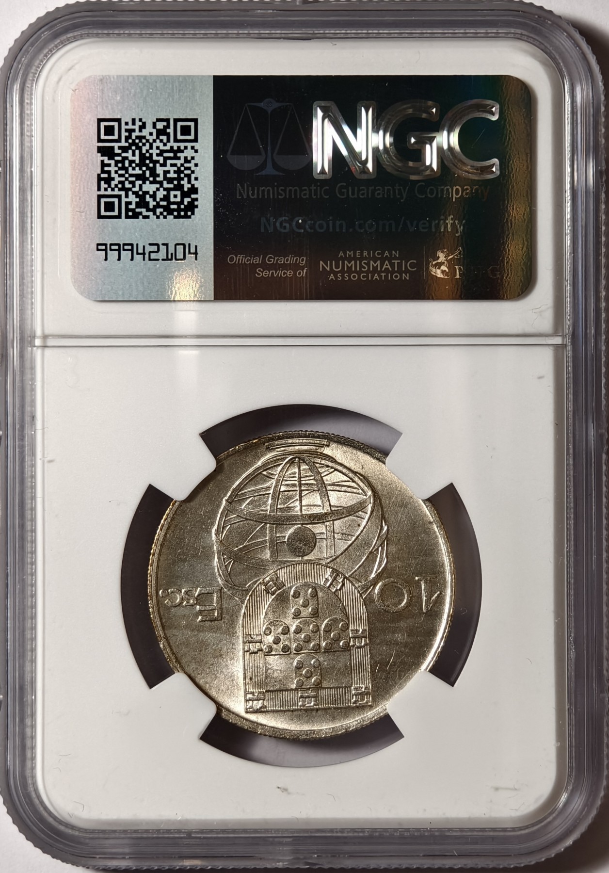 紫瑗钱币——第458期 葡萄牙 1955年 帆船 10埃斯库多 银币 NGC MS63