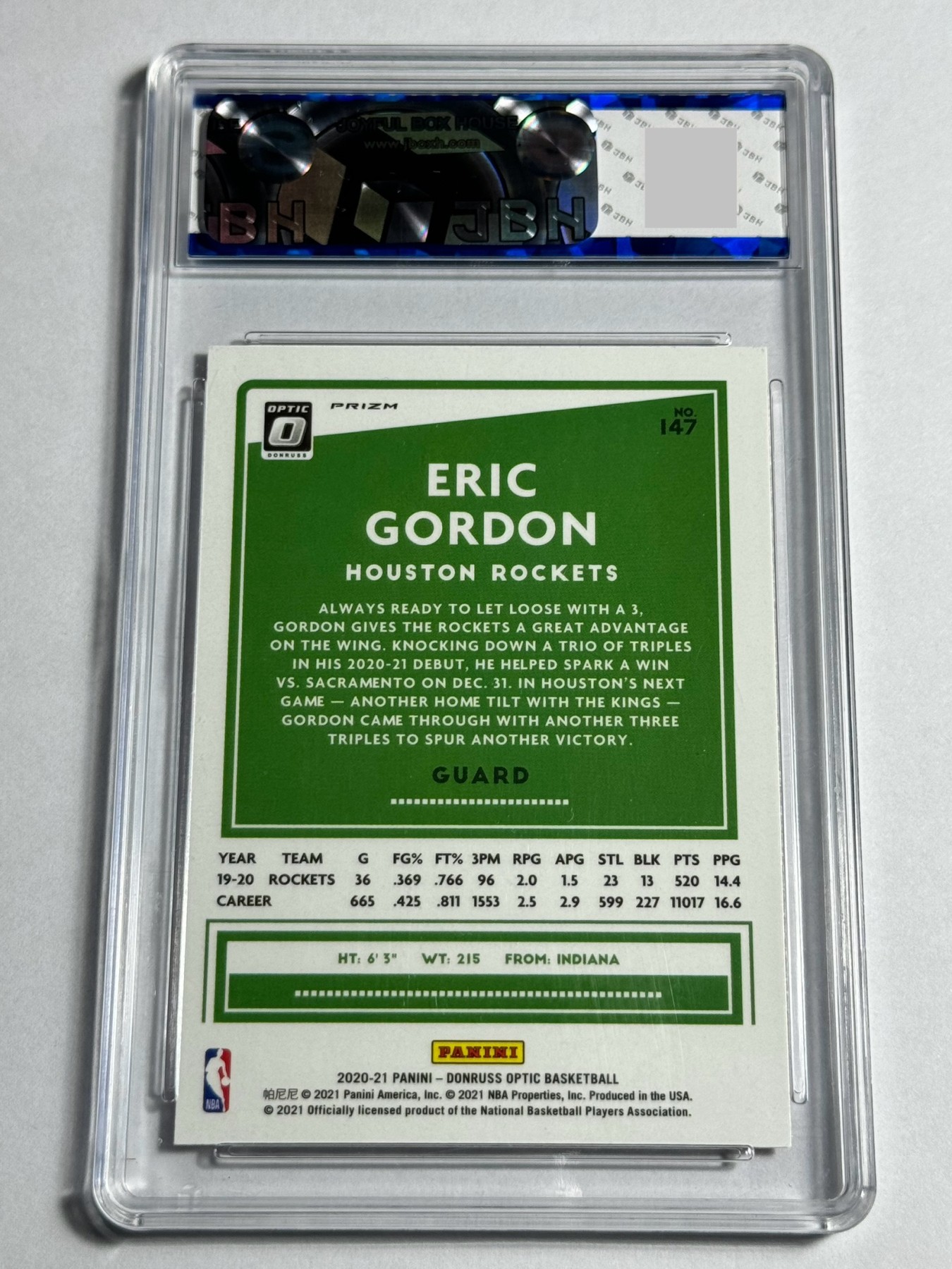【德藏】卡牌拍卖第12期 ~【无每件最低收费！！！】 NBA 2020-21 PANINI DONRUSS OPTIC 休斯顿 火箭队 埃里克·戈登 祥云折 JBH 9.5