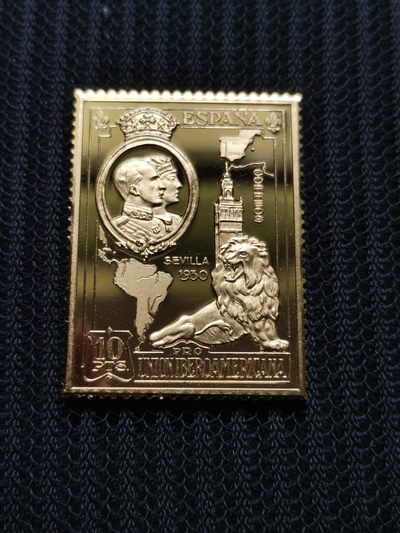 道一币馆币章第五十二场 - 西班牙邮政发行美洲探索系列-塞维利亚1930年拉丁美洲展览 10比塞塔 925银镀金邮票