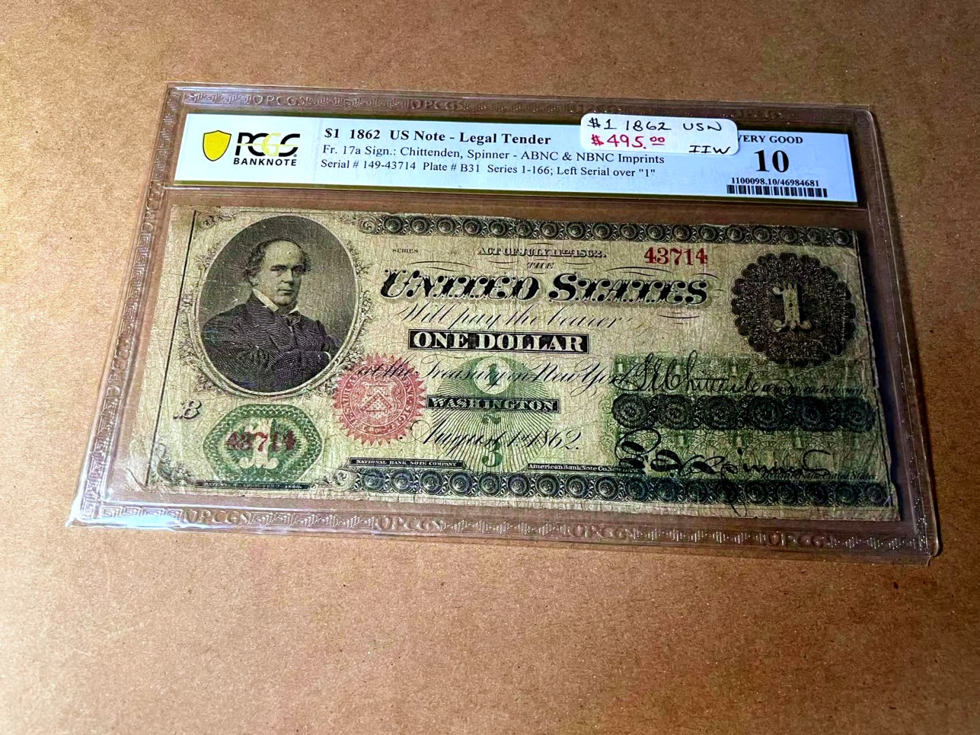 【Blue Auction】✨世界纸币精拍第458期——周六畅拍场 美国 1862年1美金 PCGS10 南北战争时期绿钞