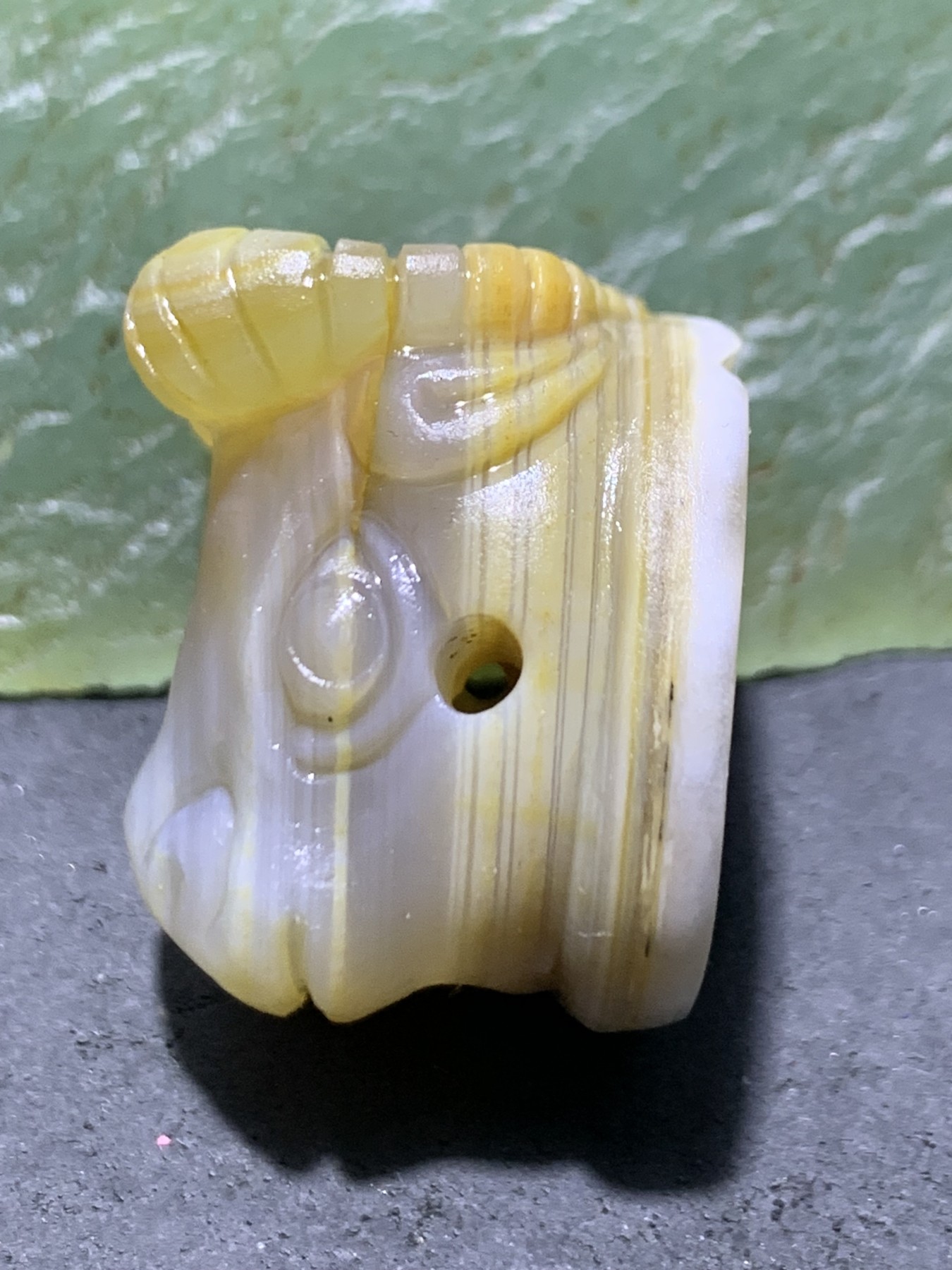 精美亚光高玉化巴西玛瑙手工雕刻牛头太极阴阳鱼一体佛头三通一个，