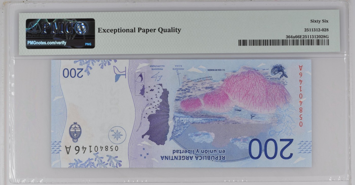 收藏联盟Quantum Auction 第336期拍卖  阿根廷ND (2016)年200比索 PMG66 首发A序列