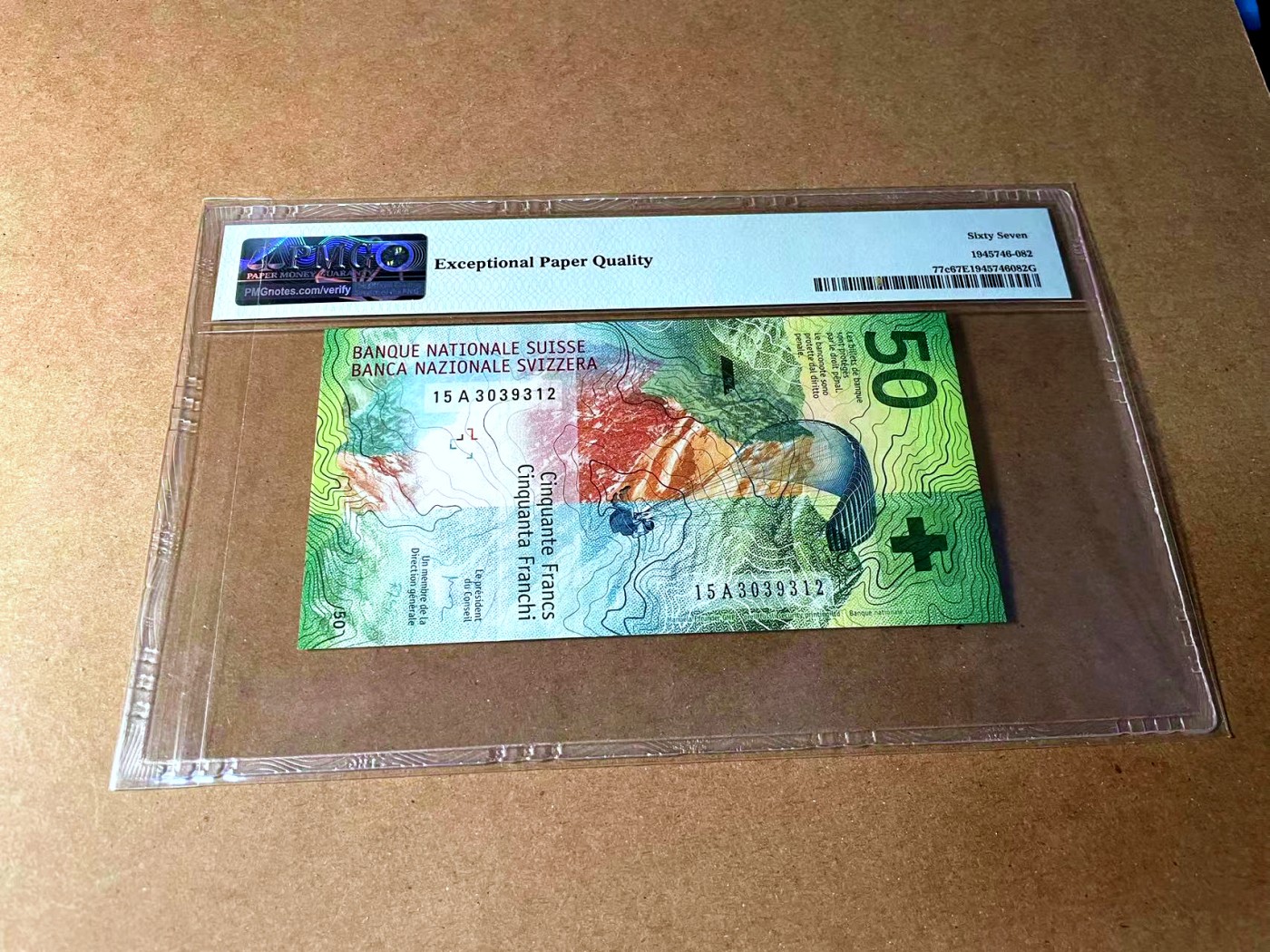 【Blue Auction】✨世界纸币精拍第458期——周六畅拍场 【A冠无47 获奖钞】瑞士 2015年50法郎 PMG67EPQ 高分