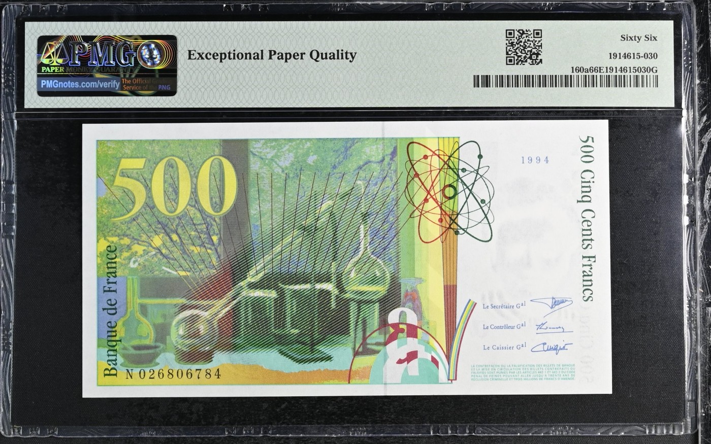 收藏联盟Quantum Auction 第336期拍卖  法国1994-95年500法郎 PMG66 首发年份 两届诺贝尔化学奖得主 居里夫人