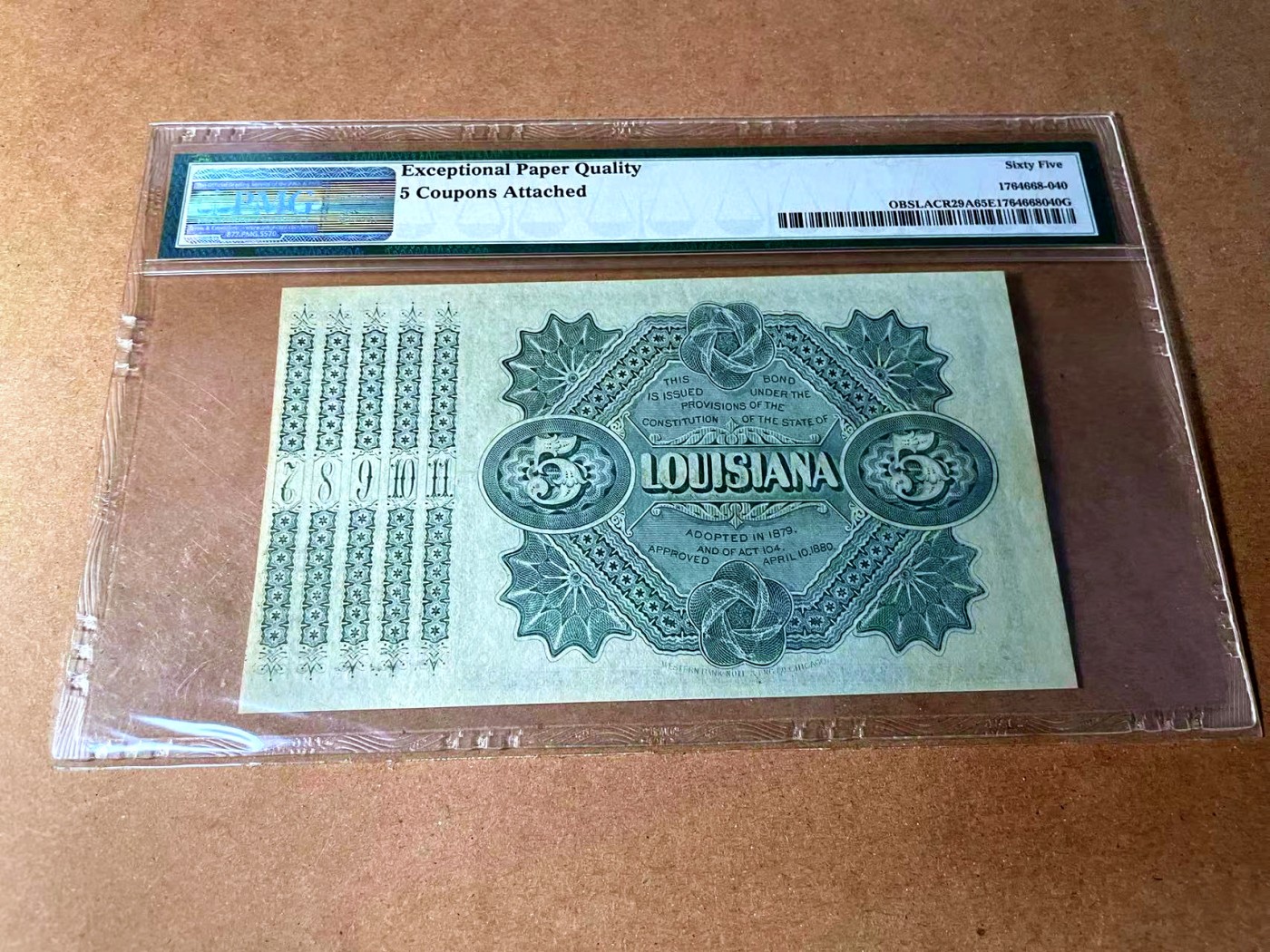 【Blue Auction】✨世界纸币精拍第458期——周六畅拍场 美国 路易斯安那州 1870年代5美金 PMG65EPQ baby bond