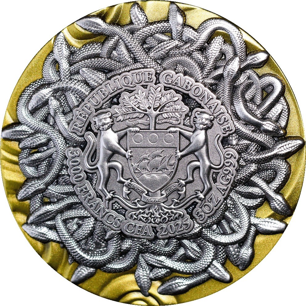 CSIS-GREAT评级精品钱币拍卖第二百四十一期 拍多少算多少 加蓬2025年古希腊神话蛇发女妖美杜莎3OZ仿古彩色高浮雕纪念银币