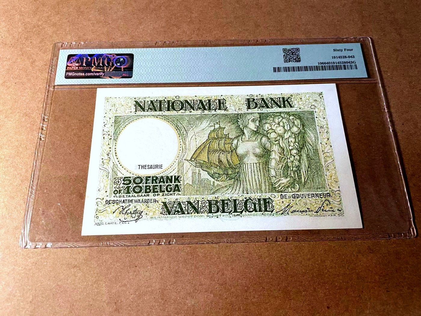 【Blue Auction】✨世界纸币精拍第458期——周六畅拍场 比利时 1945年50法郎 PMG64