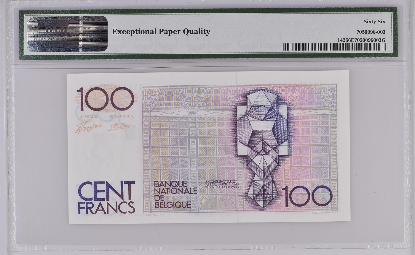 收藏联盟Quantum Auction 第336期拍卖  比利时ND (1982-94)年100法郎 PMG66