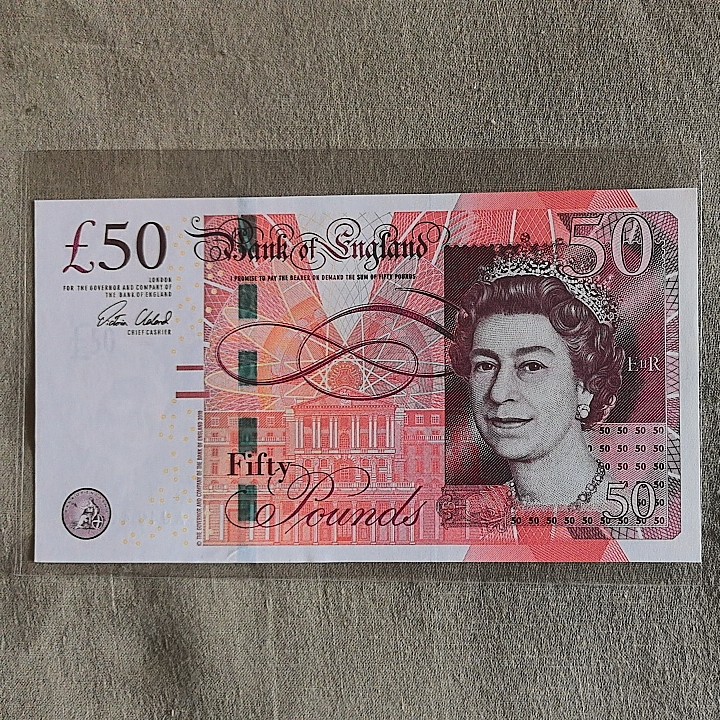 英国2010年50镑 F序列 签名如图 欧洲纸币 实物图 UNC
