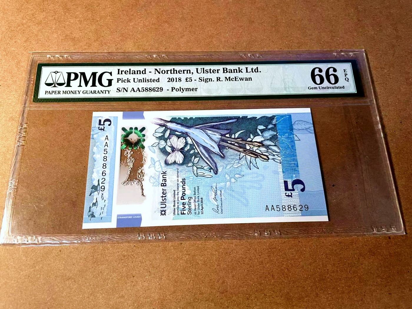 【Blue Auction】✨世界纸币精拍第458期——周六畅拍场 【AA无47】北爱尔兰 2018年5镑  PMG66EPQ