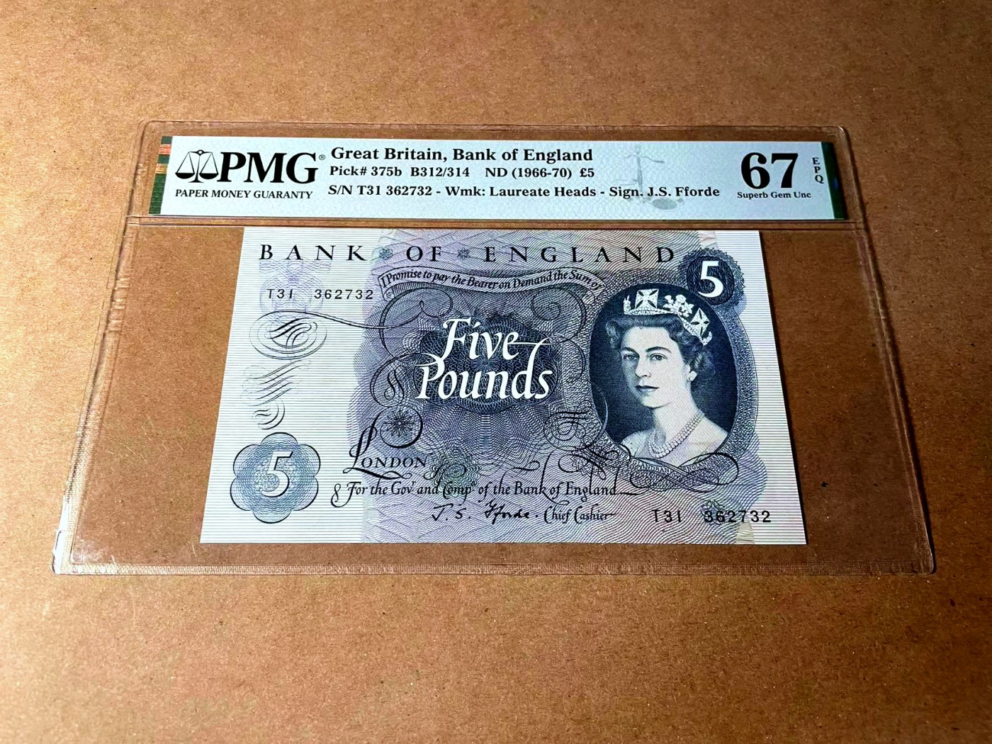 【Blue Auction】✨世界纸币精拍第458期——周六畅拍场 英国 C序列 1966-70年5镑 PMG67EPQ 高分