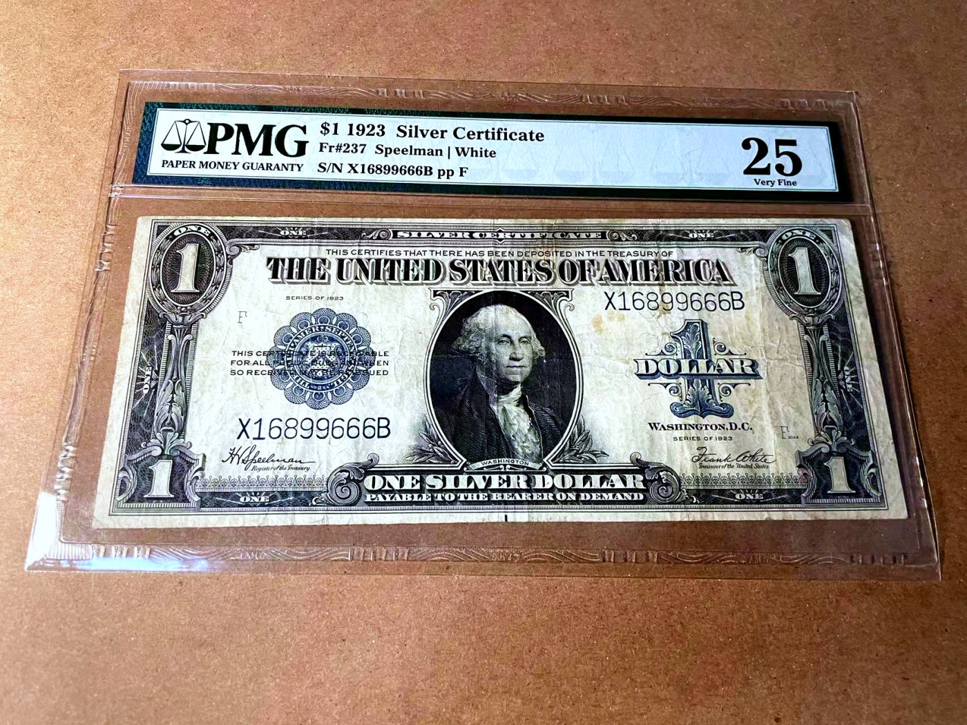 【Blue Auction】✨世界纸币精拍第458期——周六畅拍场 【666豹子号 倒置号】美国 1923年1美金 银币券 PMG25 大票幅