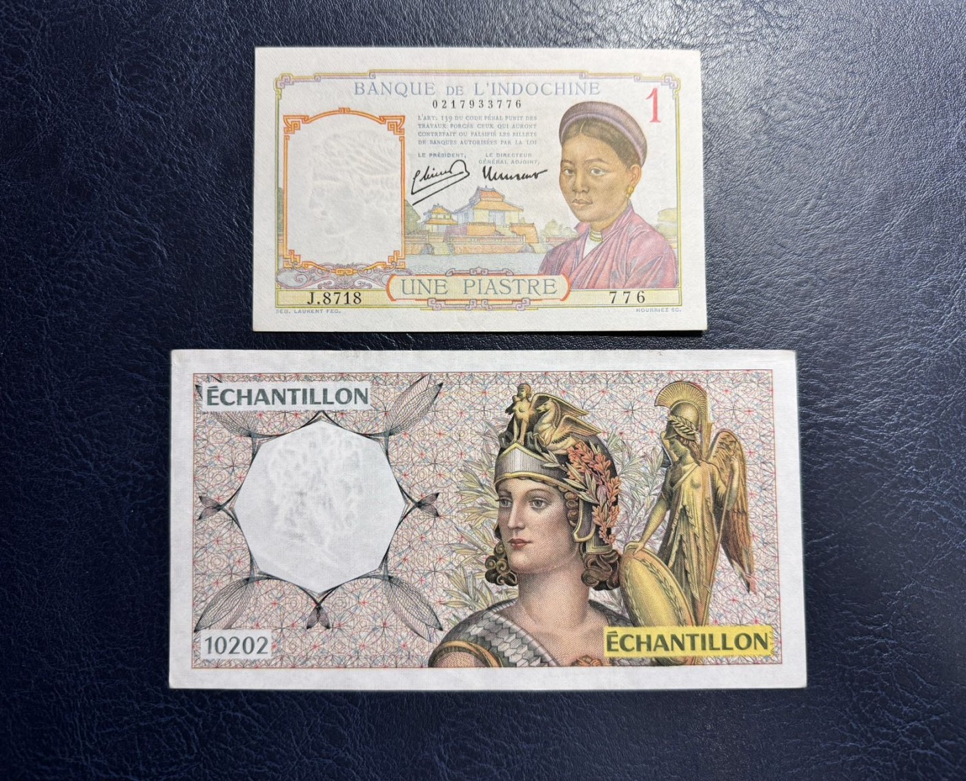 收藏联盟Quantum Auction 第336期拍卖  法属印度支那1皮阿斯特和法国1978年测试钞 品相AU- 