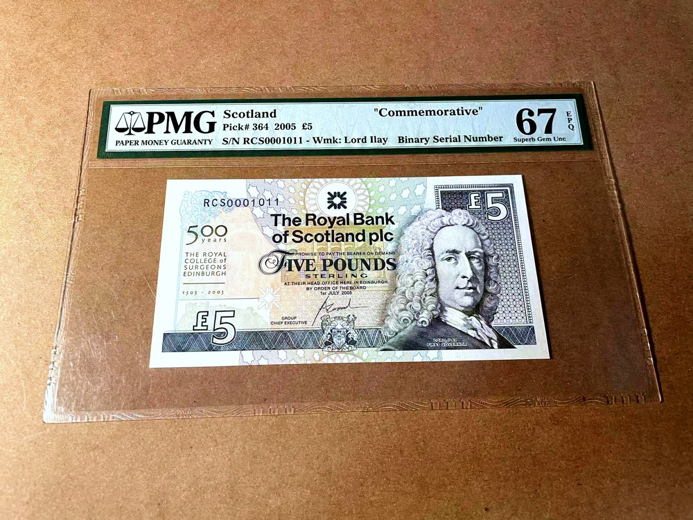 【Blue Auction】✨世界纸币精拍第458期——周六畅拍场 【1011二进制号】苏格兰 2005年5镑 大卷毛 PMG67EPQ 高分