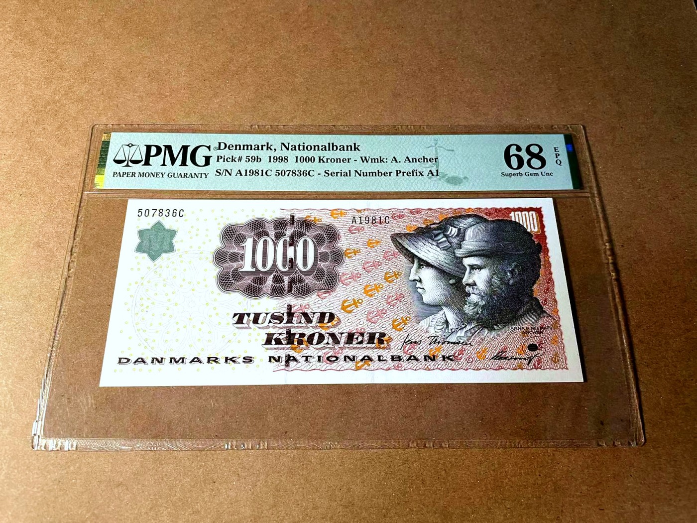 【Blue Auction】✨世界纸币精拍第458期——周六畅拍场 丹麦 1998年1000克朗 最高值  PMG68EPQ 超高分