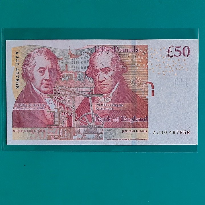 英国2010年50镑 F序列 签名如图 尾8 欧洲纸币 实物图 UNC