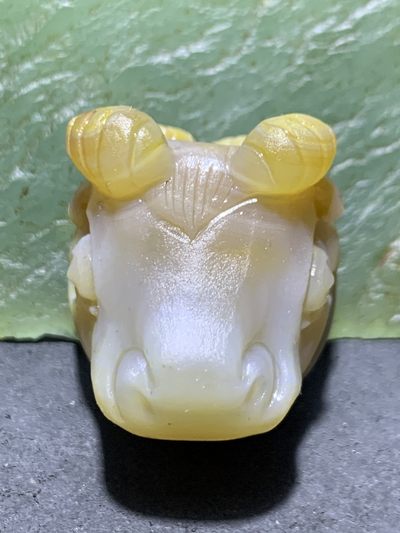 精美亚光高玉化巴西玛瑙手工雕刻牛头太极阴阳鱼一体佛头三通一个， - 精美亚光高玉化巴西玛瑙手工雕刻牛头太极阴阳鱼一体佛头三通一个，