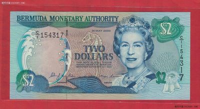 百慕大2000年2元 C/1冠 美洲纸币 实物如图 UNC - 百慕大2000年2元 C/1冠 美洲纸币 实物如图 UNC