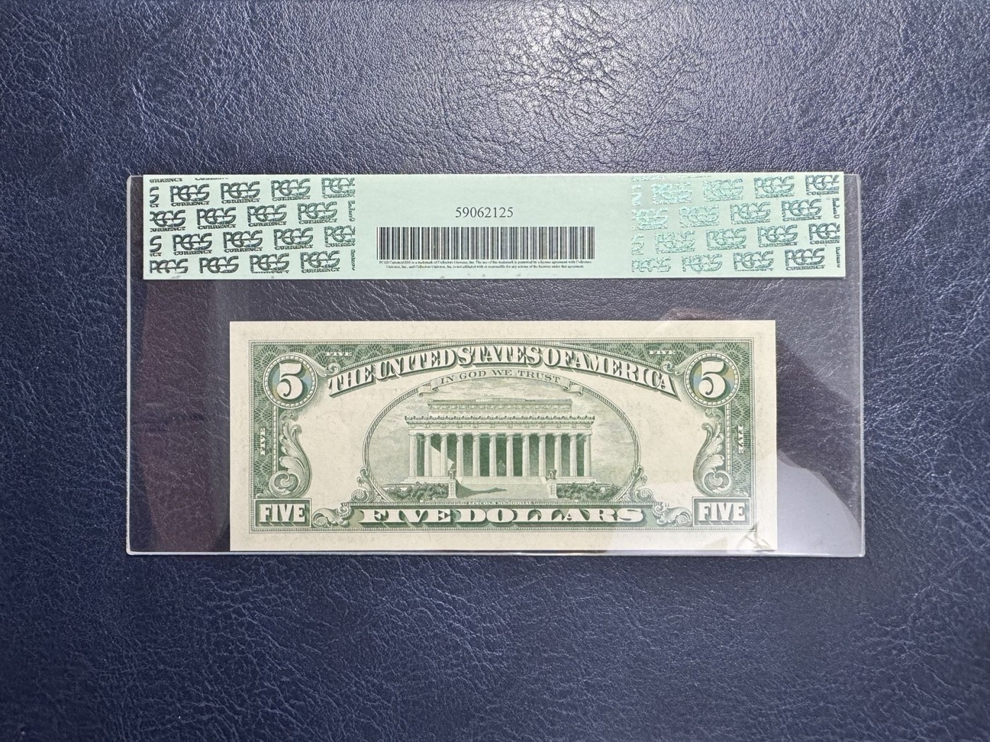 收藏联盟Quantum Auction 第336期拍卖  美国联邦储备1963年5元 PCGS67 号码无4双尾号