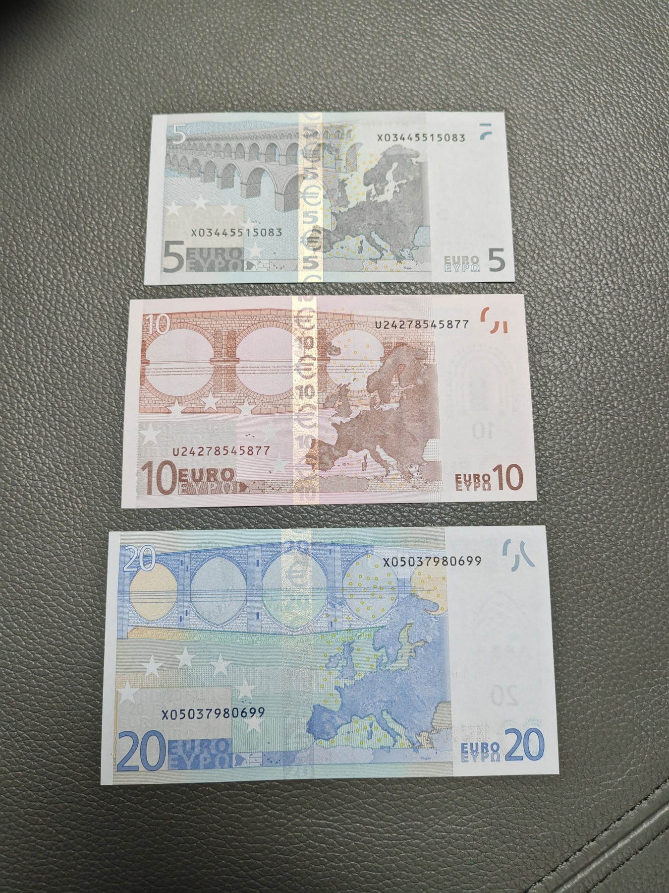 欧盟纸币Euro 2002版 一签 小套 5欧元-10欧元-20欧元 全新UNC
