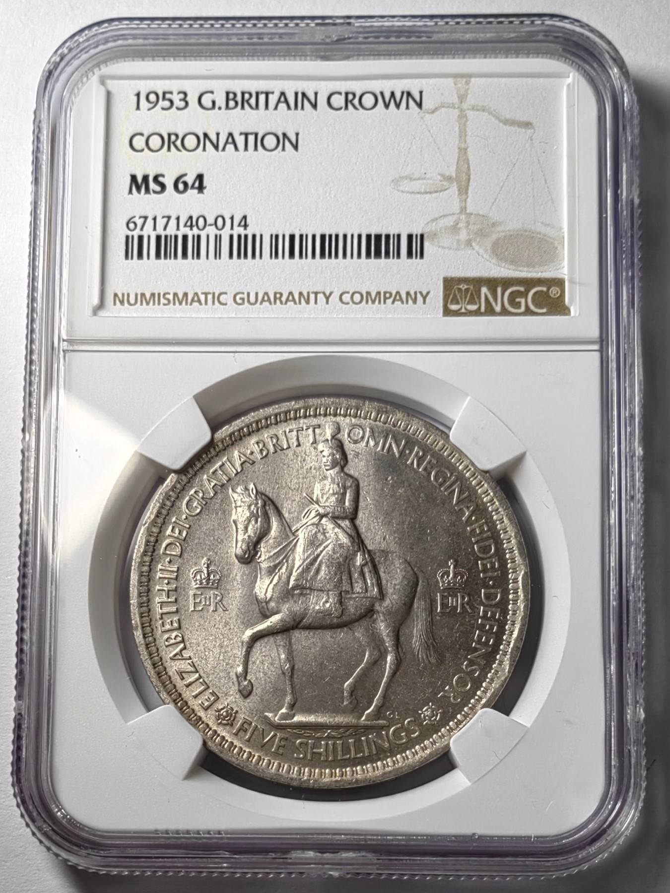 🌿物与斋第七场｜觞咏三春2-世界钱币专场 NGC MS64 ERROR？英国1953年伊丽莎白二世登基纪念克朗，背面疑似lamination或struck thru，同批提交普通评级故无标注