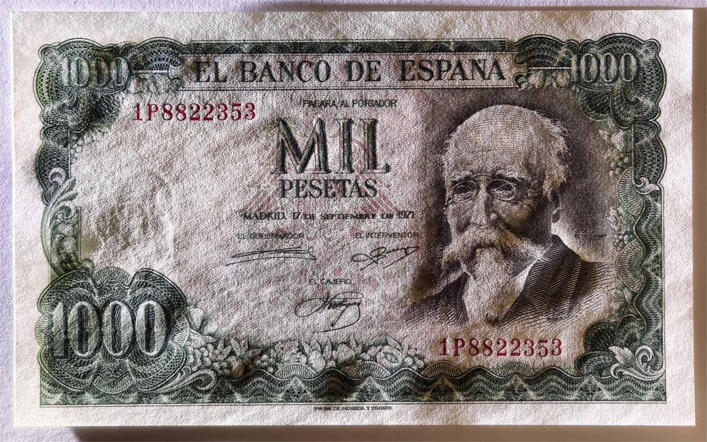 紫瑗钱币——第335期拍卖——纸币场 西班牙 1971(1974)年 何塞·埃切加赖 1000比塞塔 UNC