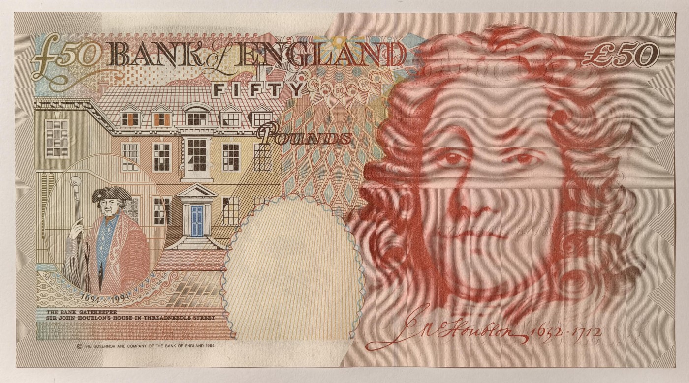 紫瑗钱币——第335期拍卖——纸币场 英国 1994年 E序列 英格兰银行第一任行长 约翰·霍布伦 50英镑 UNC