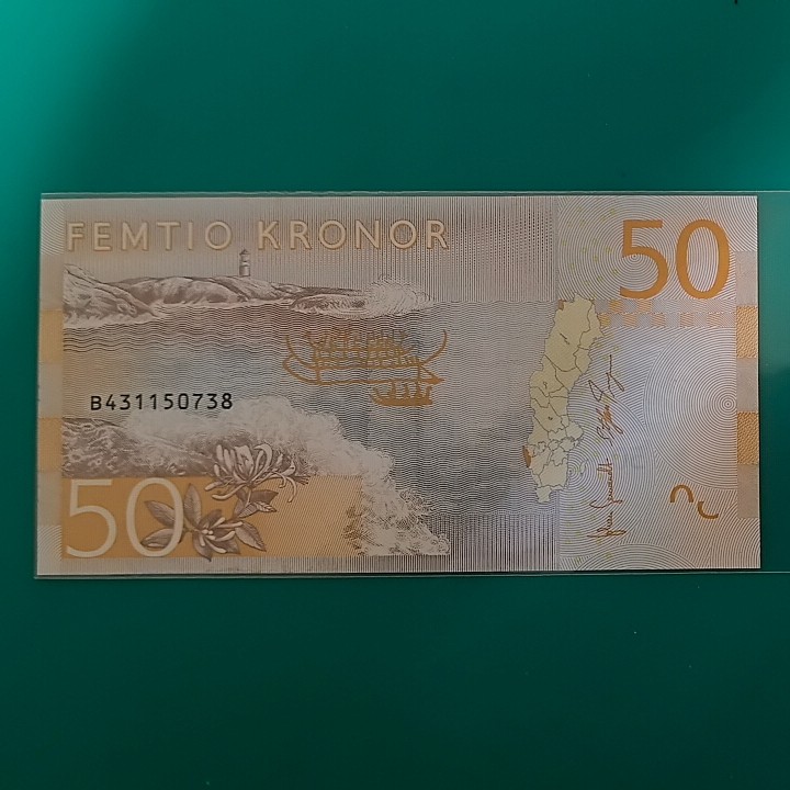 瑞典2015年50克朗 尾8 欧洲纸币 实物图 UNC